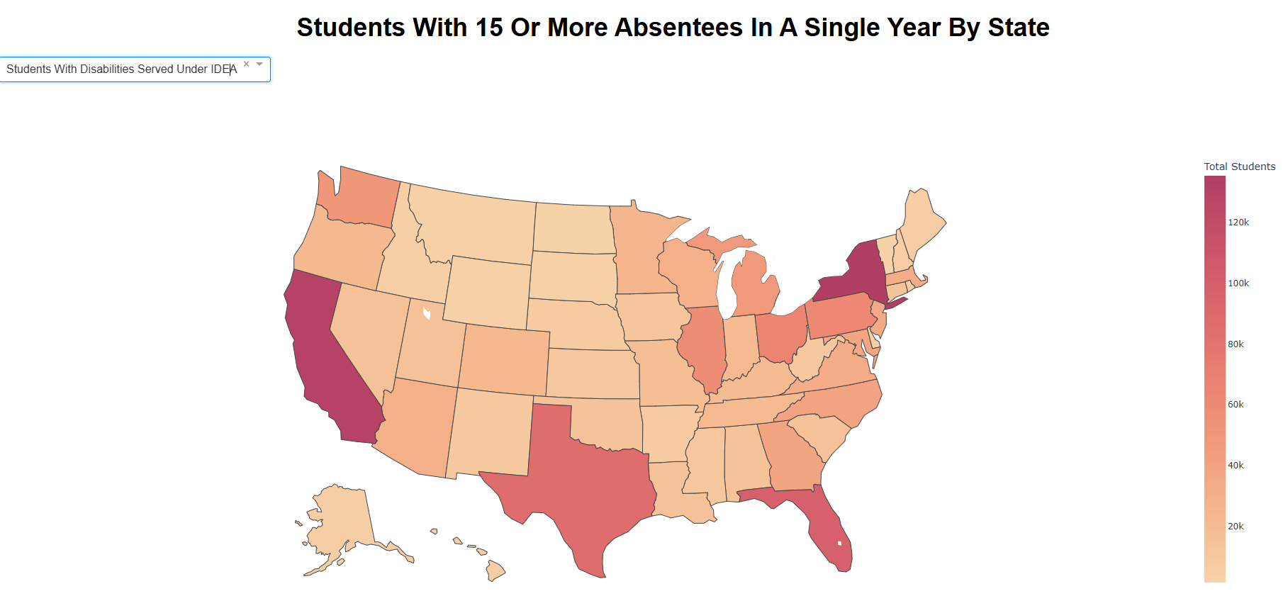 Interactive dashboard map showing absenteeism rates across the United States